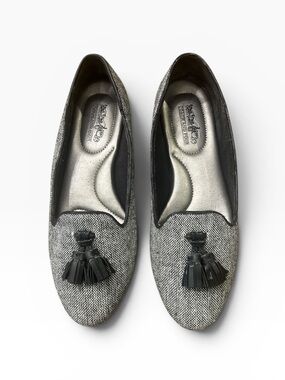 Coach and Four Black and Gray Tweed Tassel Loafers Size 7